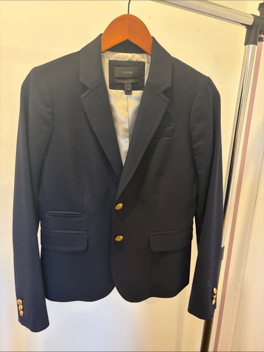 J. Crew Women’s Classic SCHOOLBOY Navy Blazer with Gold Buttons